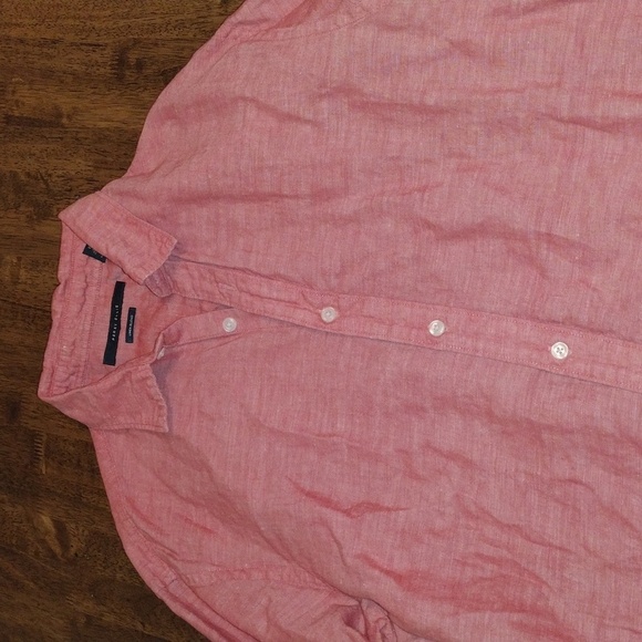 Pink Red Linen Blend Perry Ellis Button Down Long Sleeve Top L - Picture 3 of 7